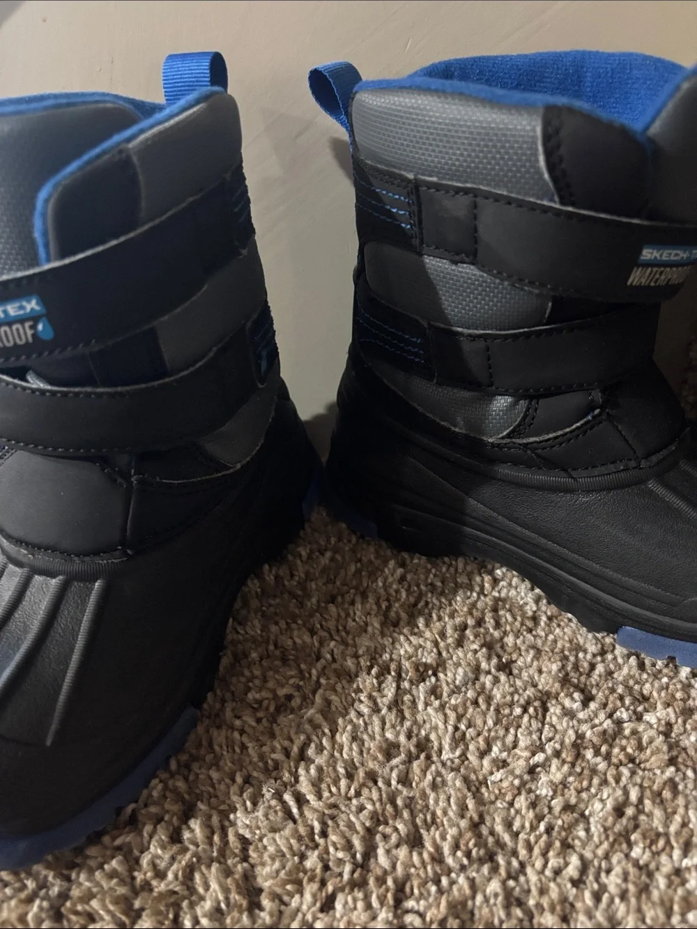 Skechers Black and Blue Kids Waterproof Snow Boots